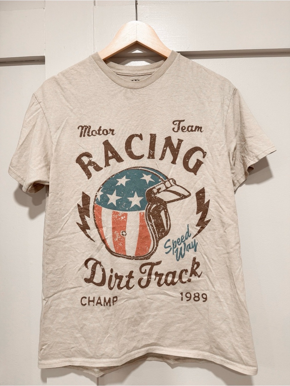 Vintage inspired Racing Dirt Track Graphic Tee - Beige